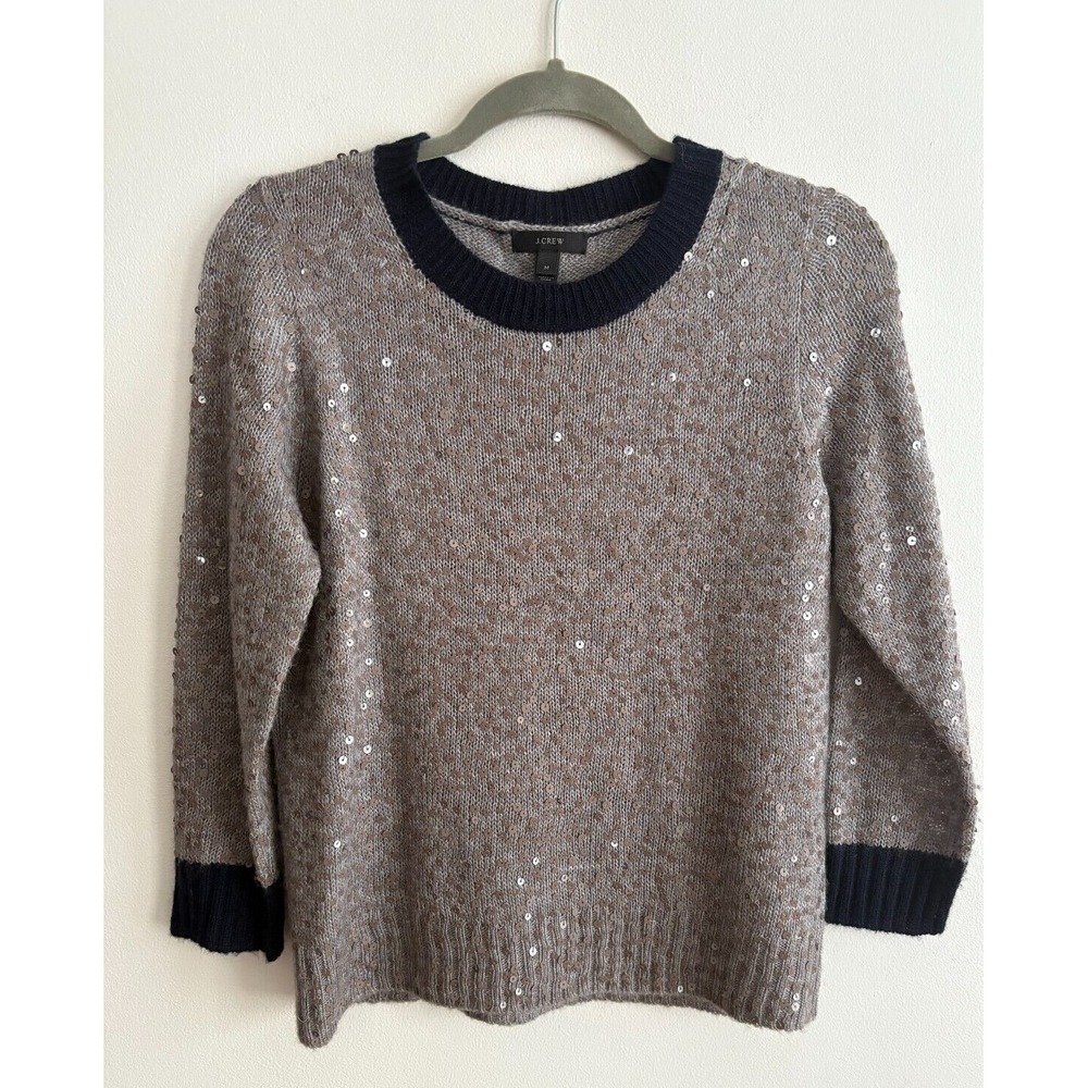 J. Crew Sequin Crewneck‎ wool blend pullover sweater in gray size Medium M